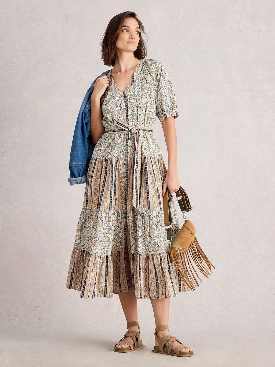 Gestuftes Midikleid mit Blumendruck