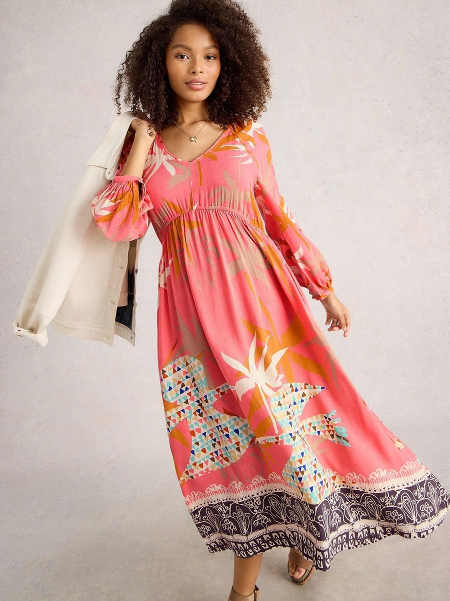 Midikleid mit Blumenmuster und Empire-Taille