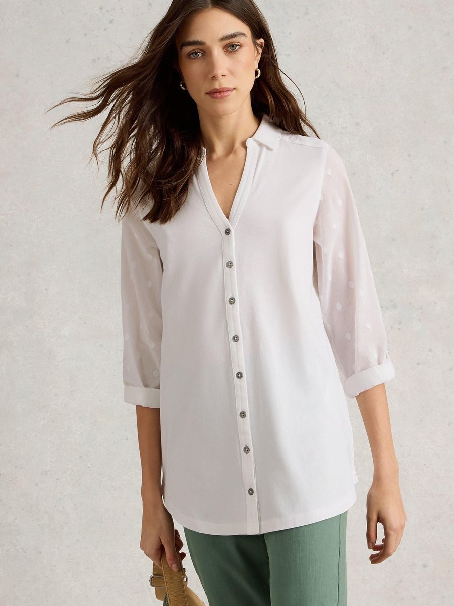 Lange Bluse mit lockerer Passform und Knopfleiste