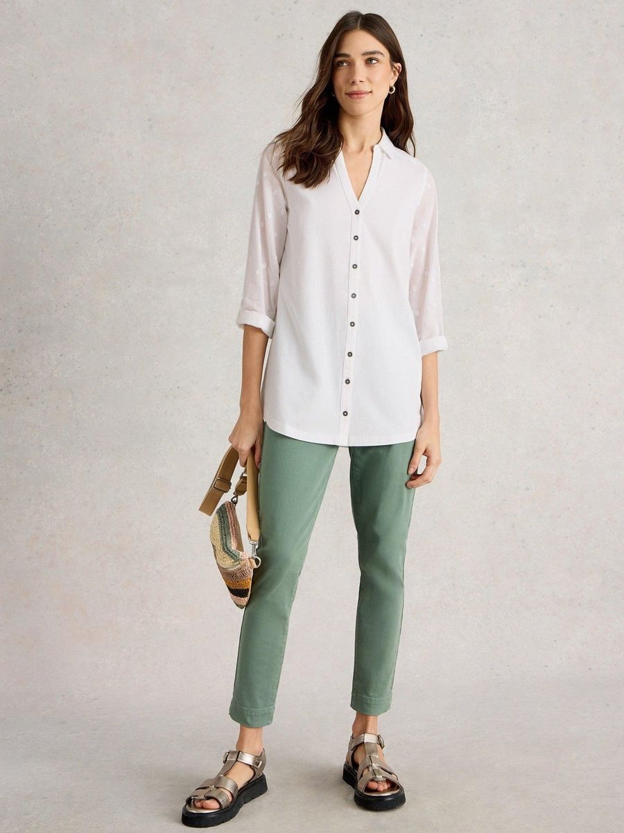 Langgeschnittene Material-Mix Bluse