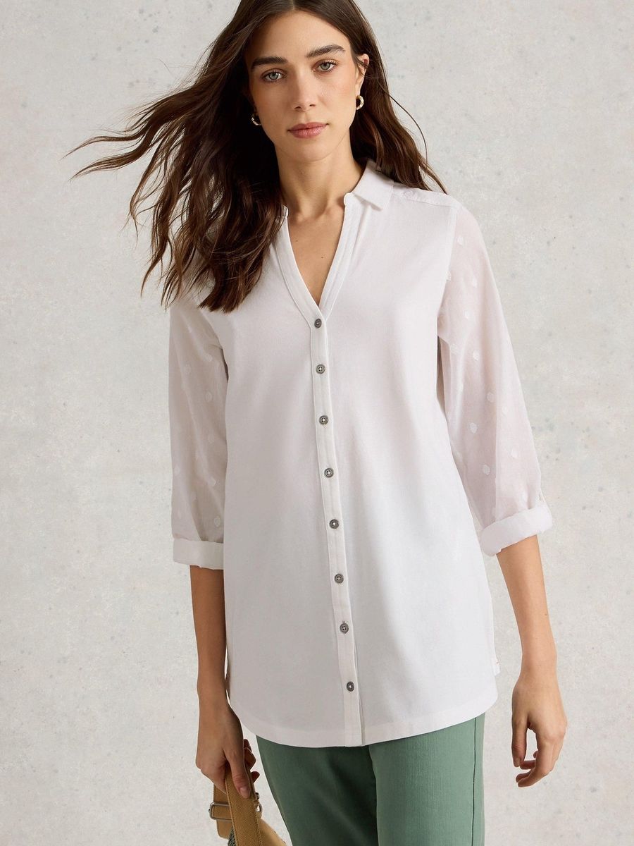 Langgeschnittene Material-Mix Bluse