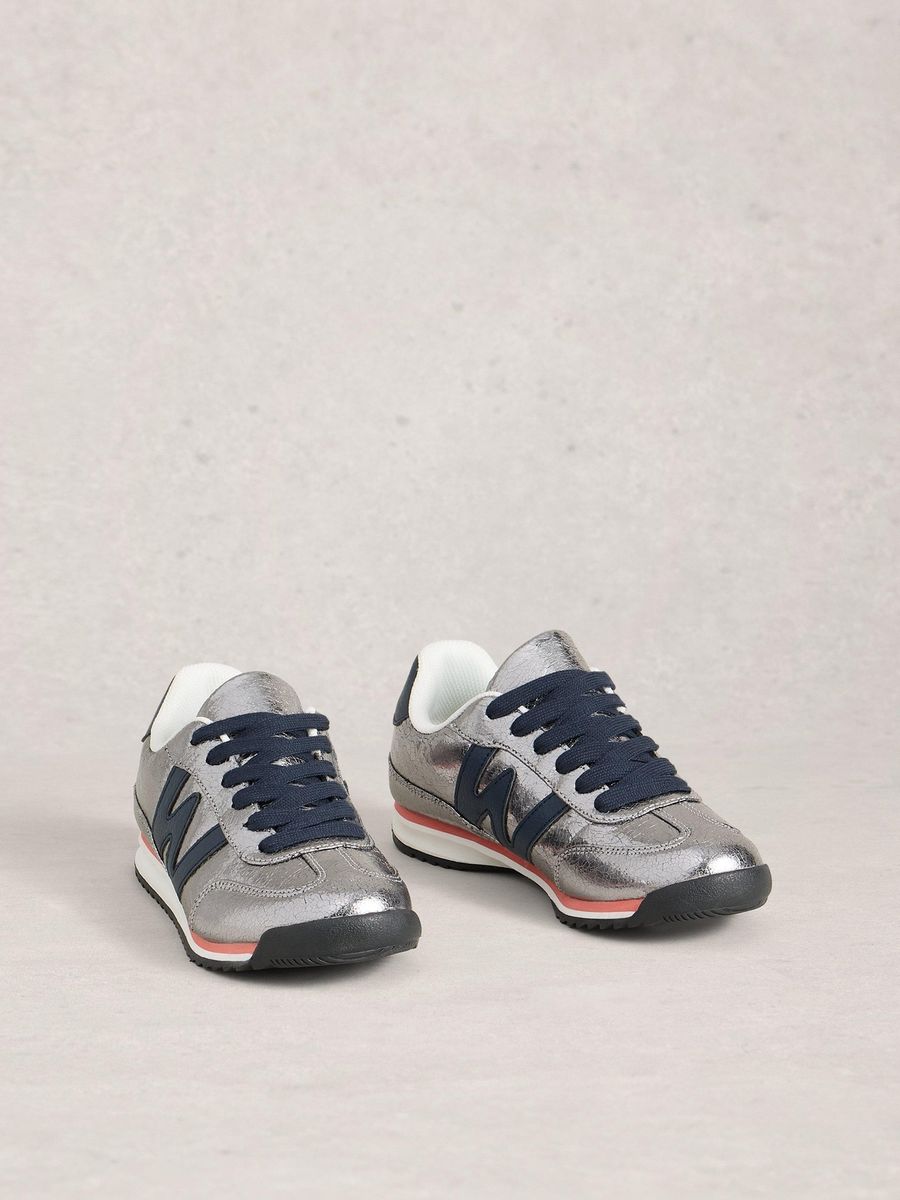 Metallic Silber Retro Laufschuh Sneaker