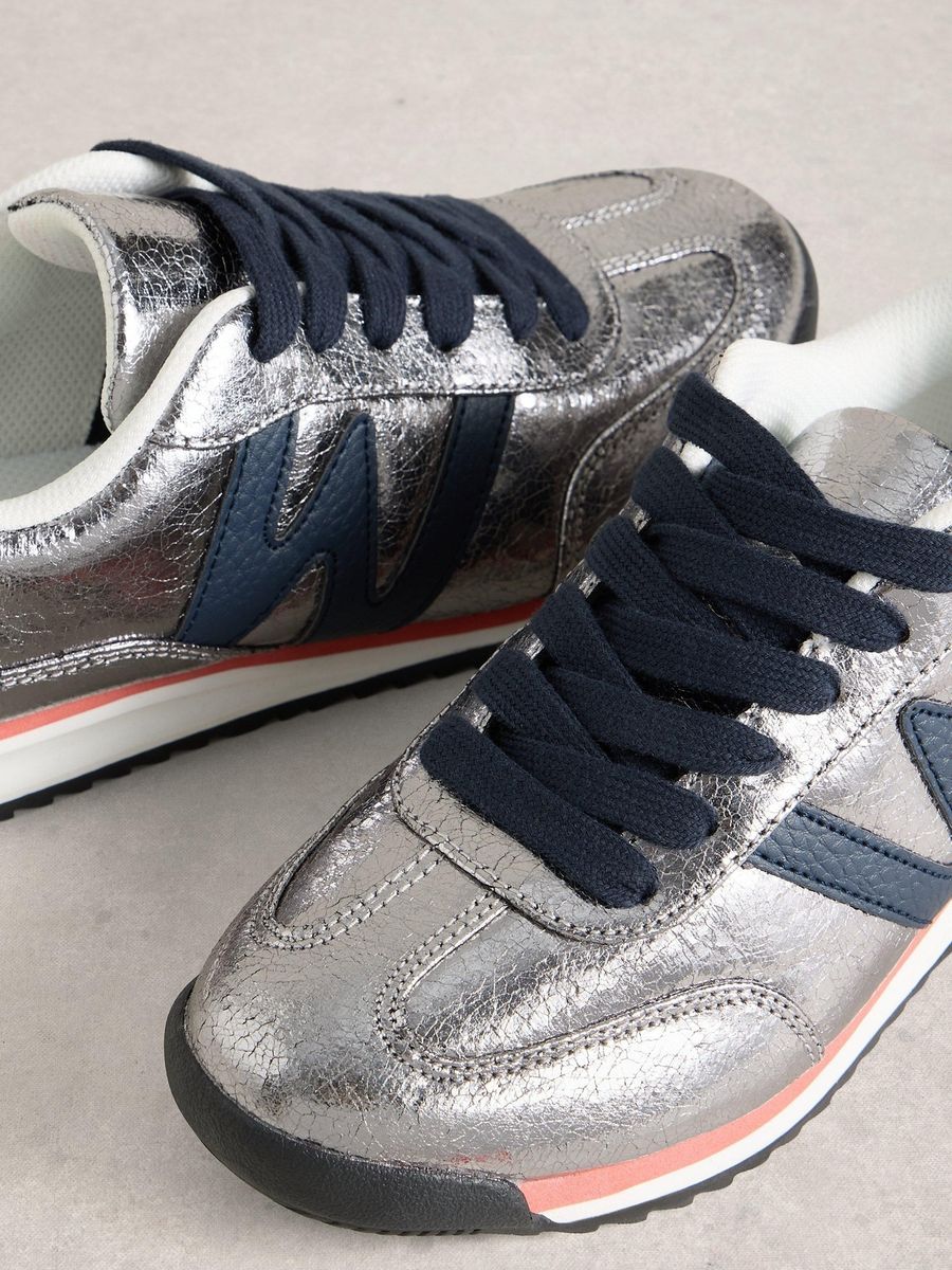 Metallic Silber Retro Laufschuh Sneaker