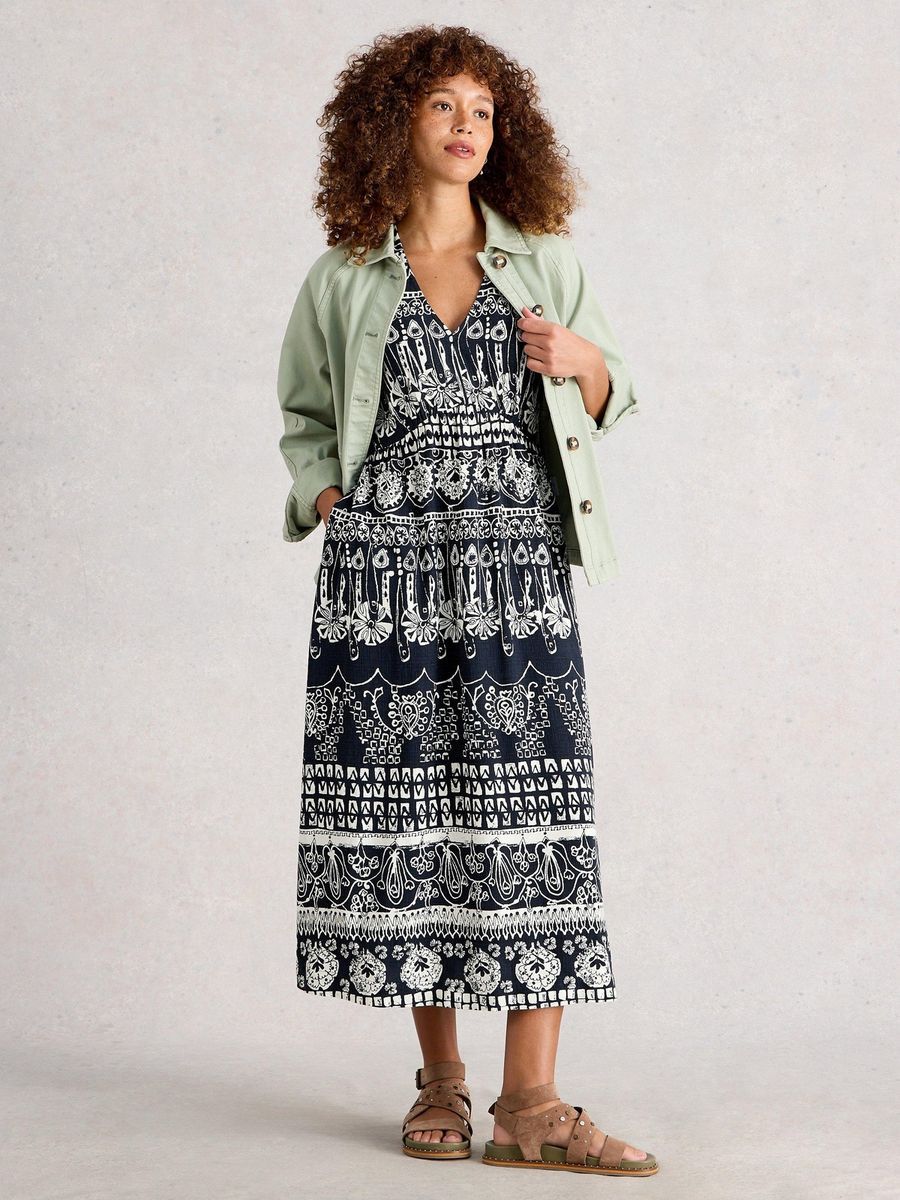 Bedrucktes Midikleid mit Empire-Taille