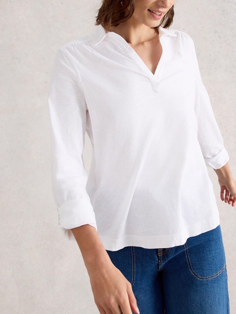 Legere Baumwoll-Jersey-Henley-Bluse
