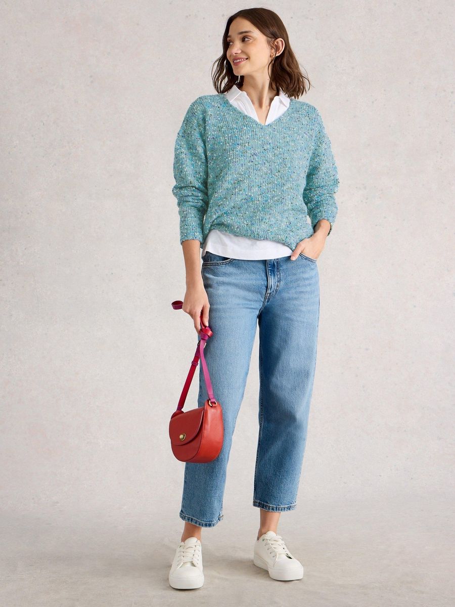Texturierter Pullover mit V-Ausschnitt