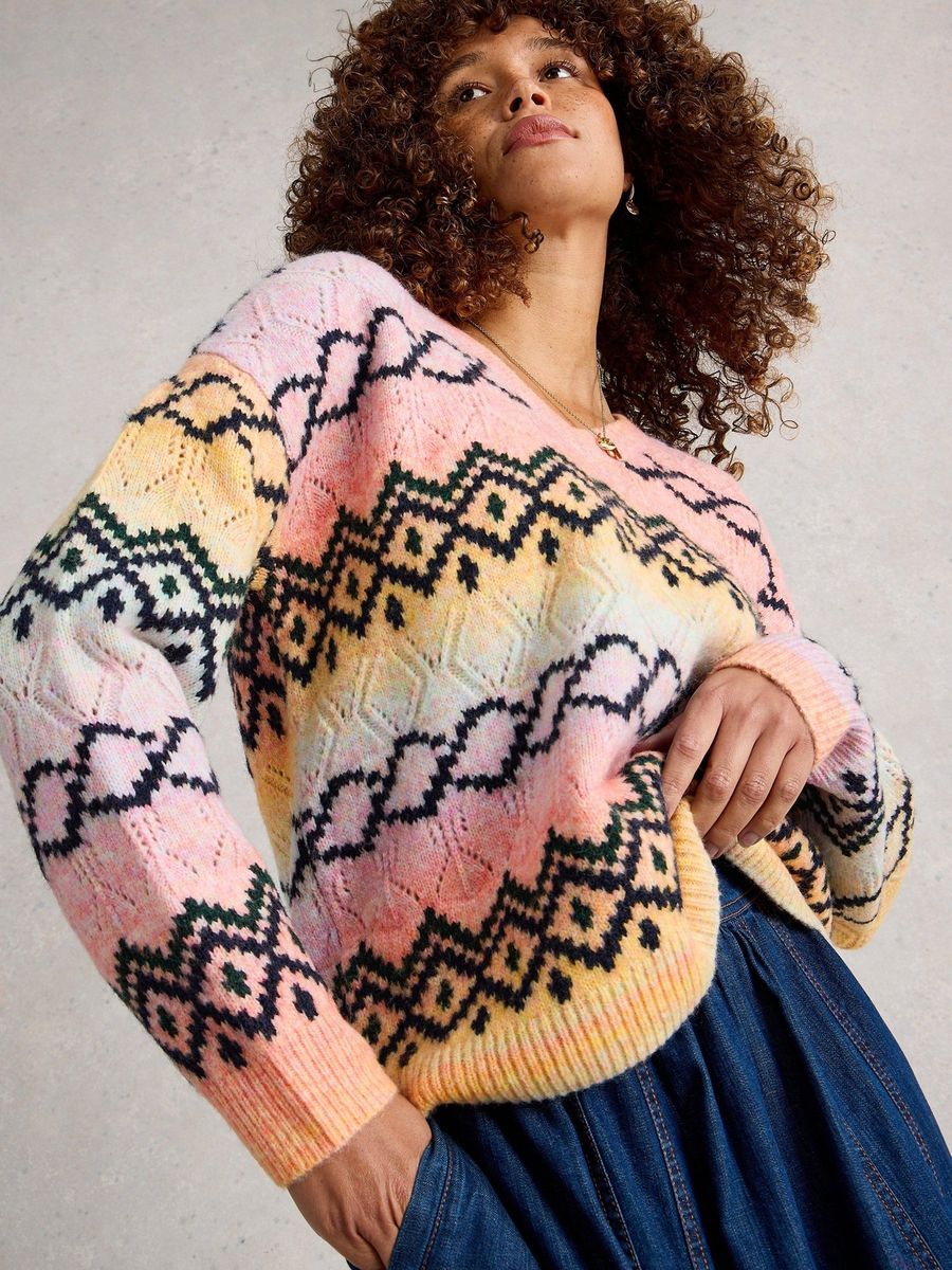 Pullover mit Lochstrickmuster und Space-Dye-Optik