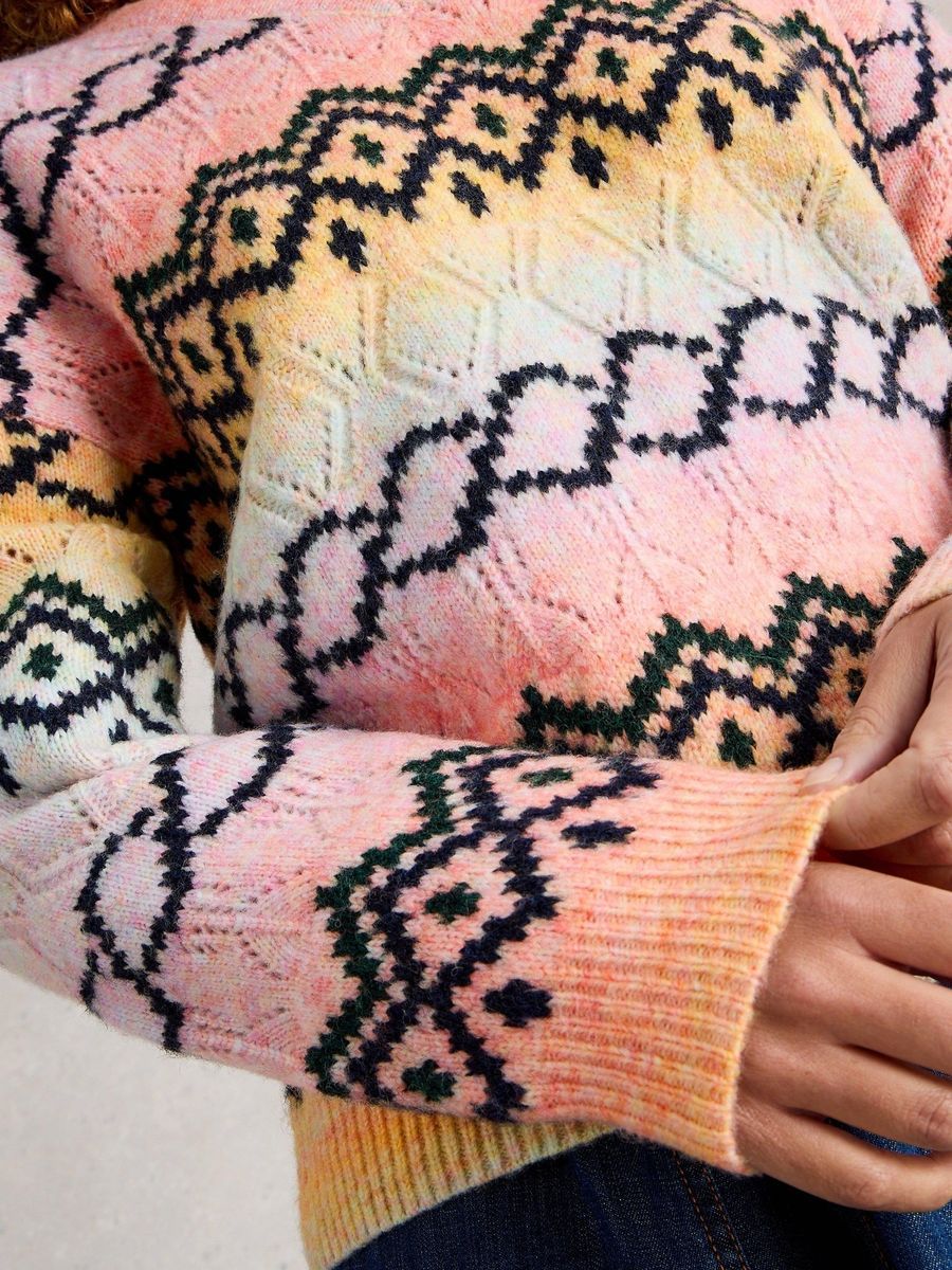 Pullover mit Lochstrickmuster und Space-Dye-Optik