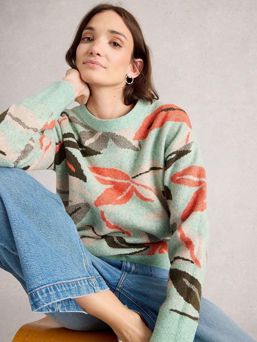 Strickpullover mit Blättermuster