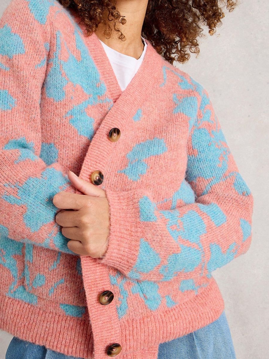 Florale Strickjacke mit V-Ausschnitt