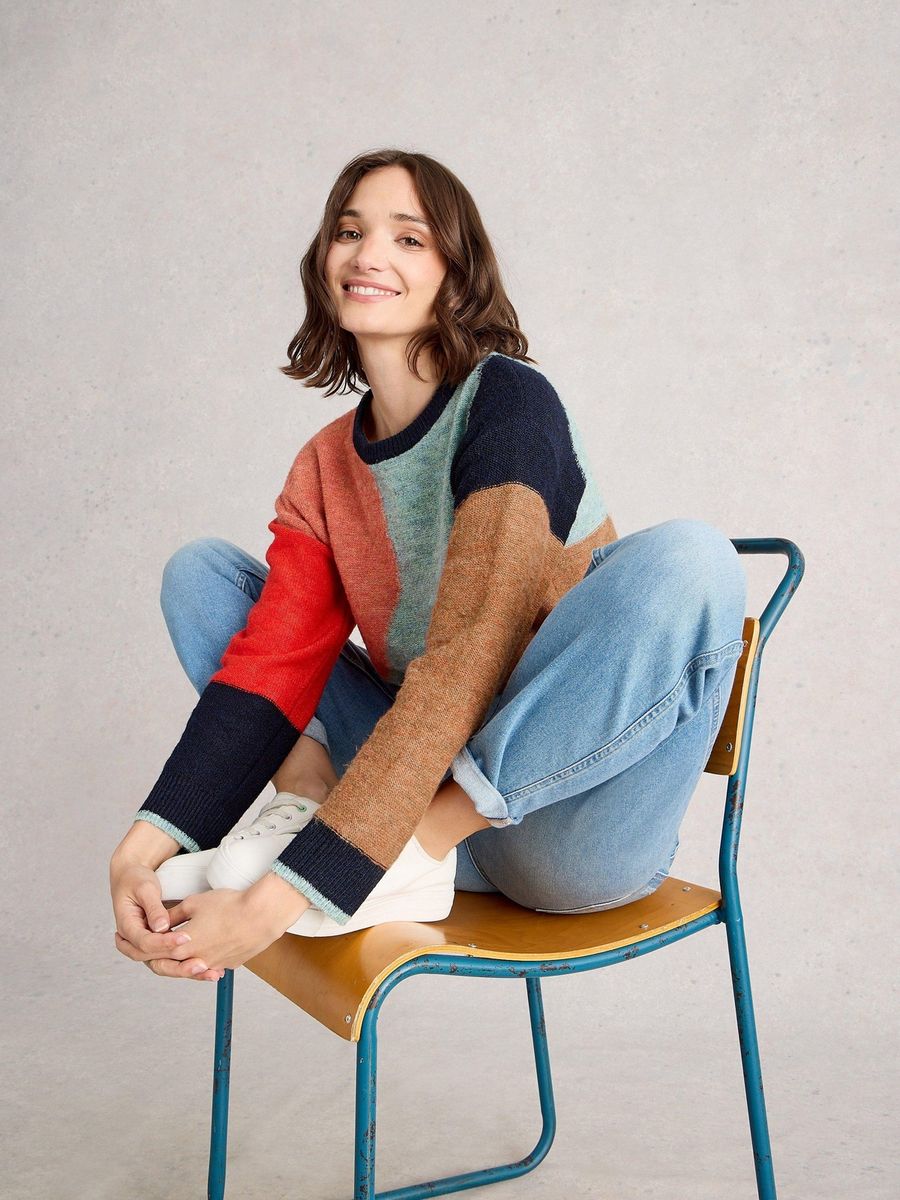 Abstrakter Colorblock Strickpullover