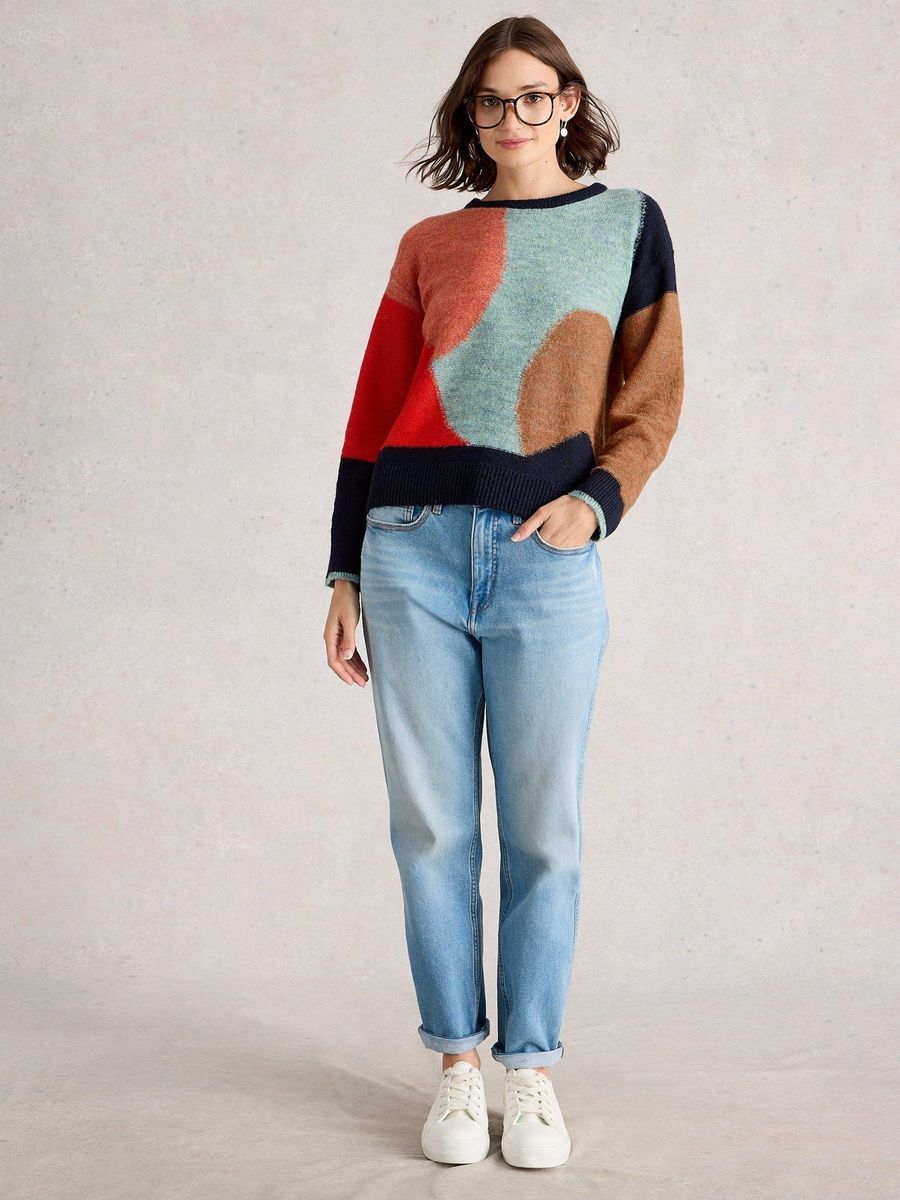 Abstrakter Colorblock Strickpullover
