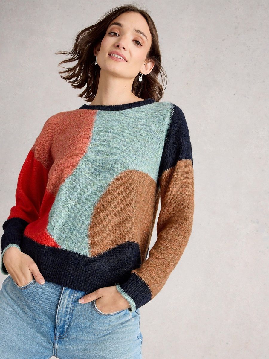Abstrakter Colorblock Strickpullover