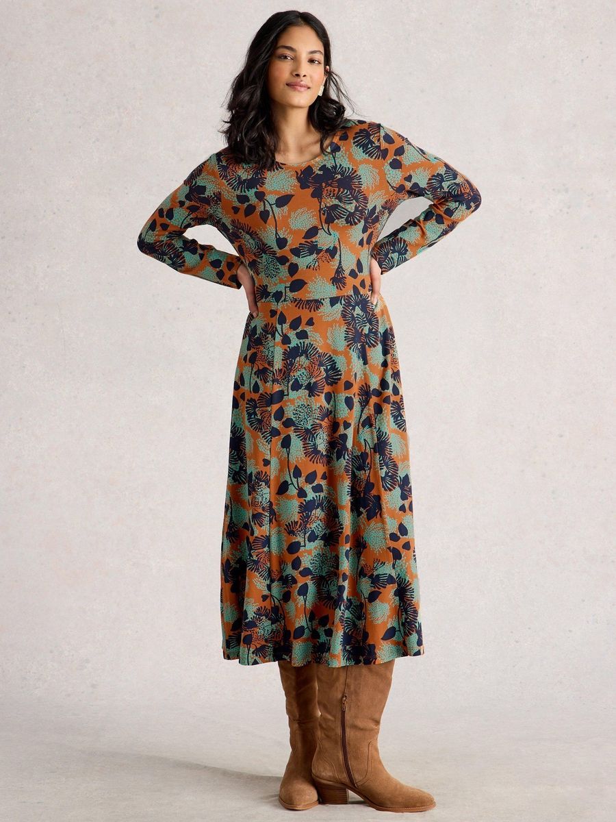 Midikleid mit Blumenmuster und langen Ärmeln