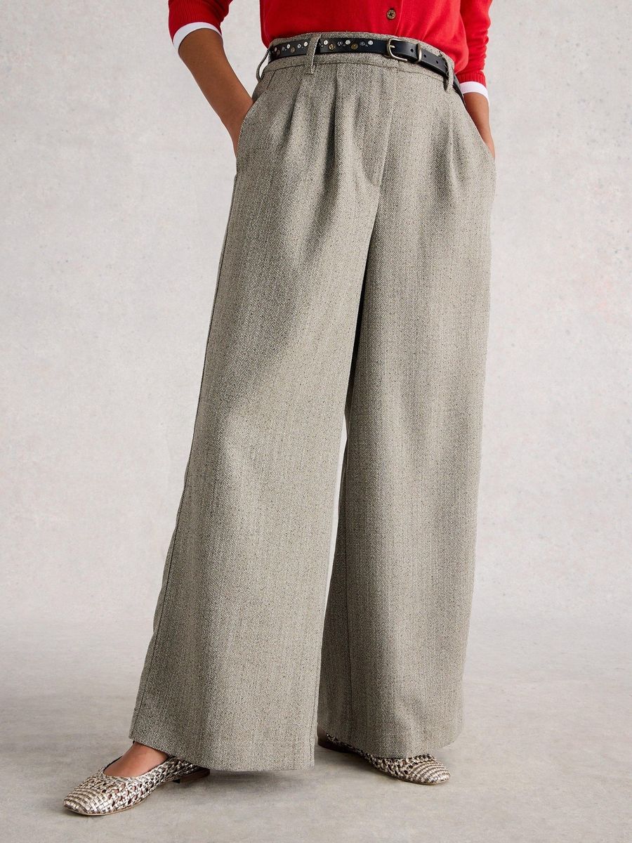 Tweedhose mit weitem Bein