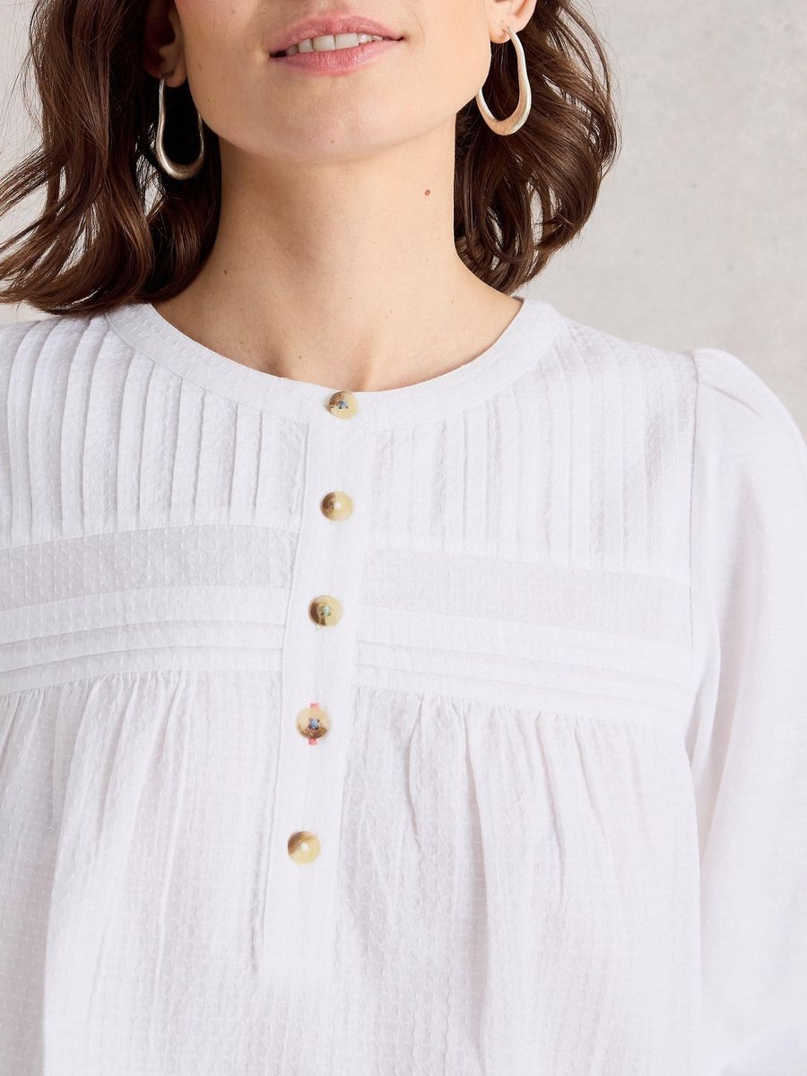 Baumwollbluse mit Knöpfen und Struktur