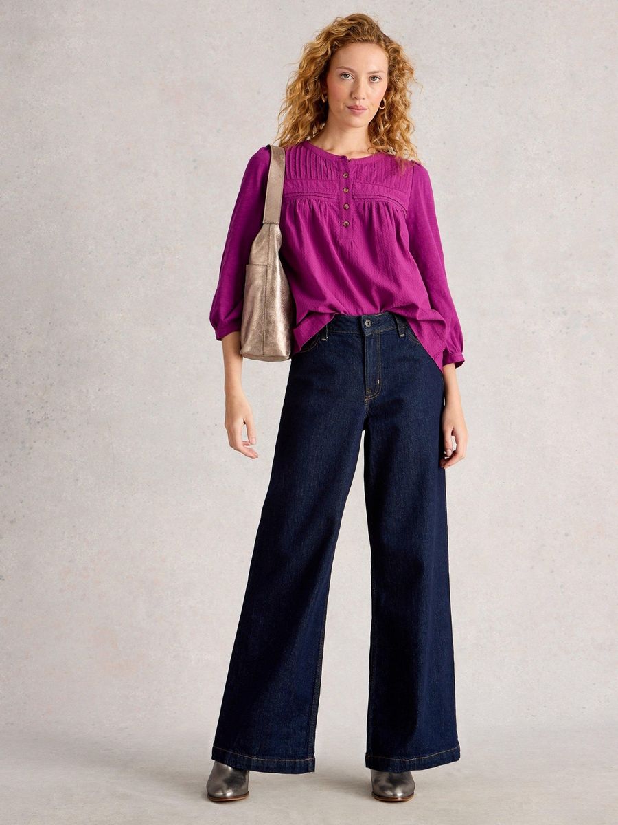Baumwollbluse mit Knöpfen und Struktur