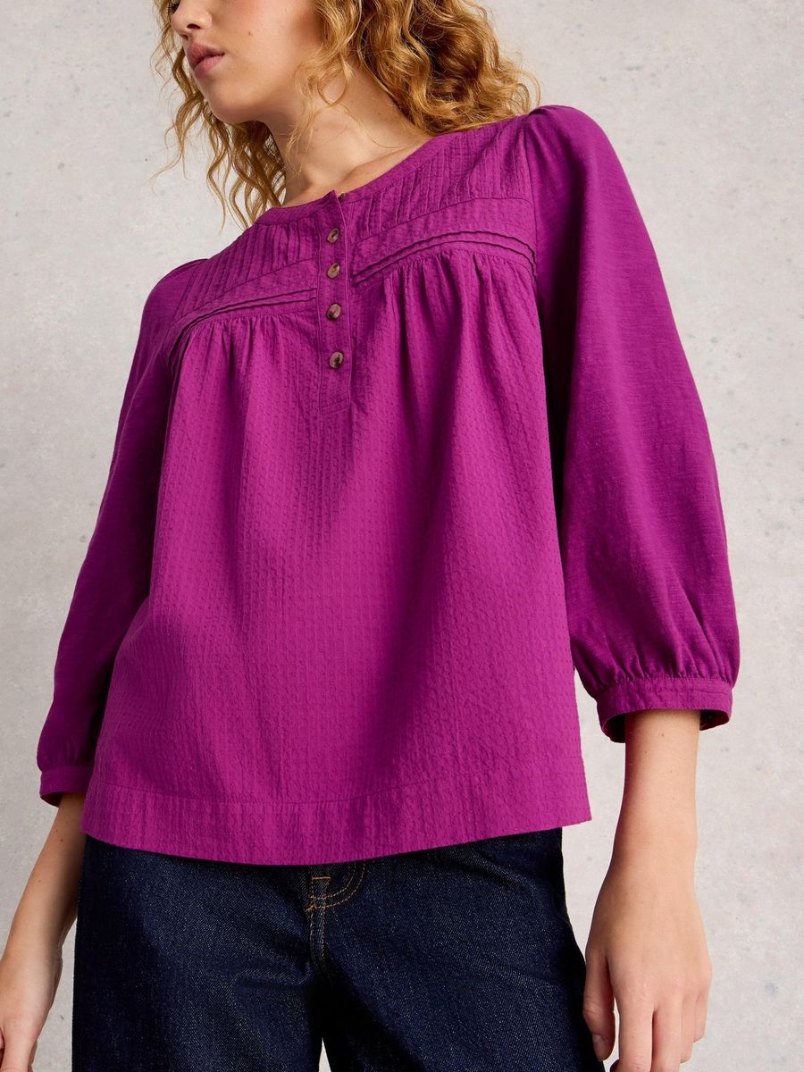 Baumwollbluse mit Knöpfen und Struktur