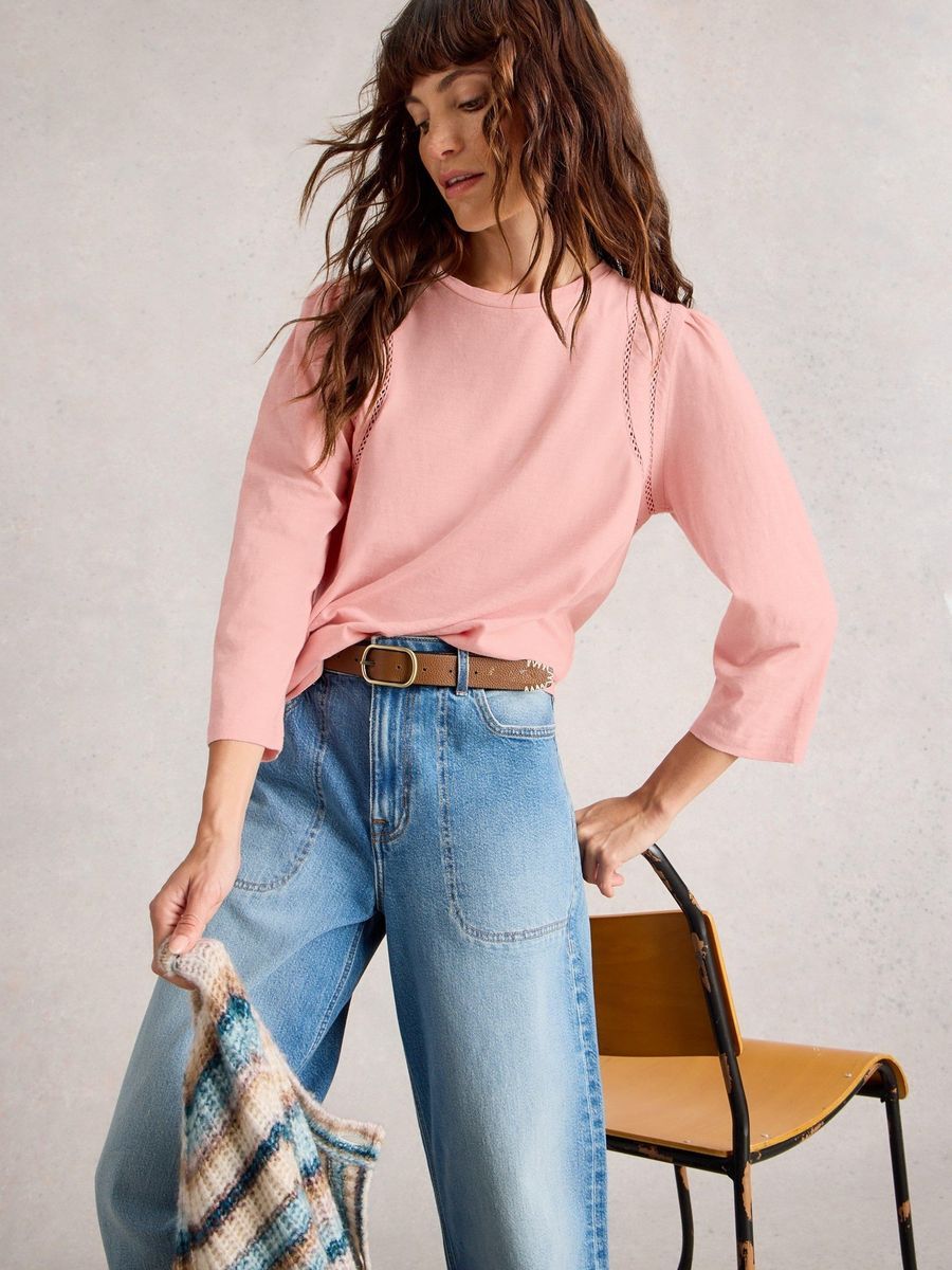 Rosa Baumwolljersey-Top mit Details