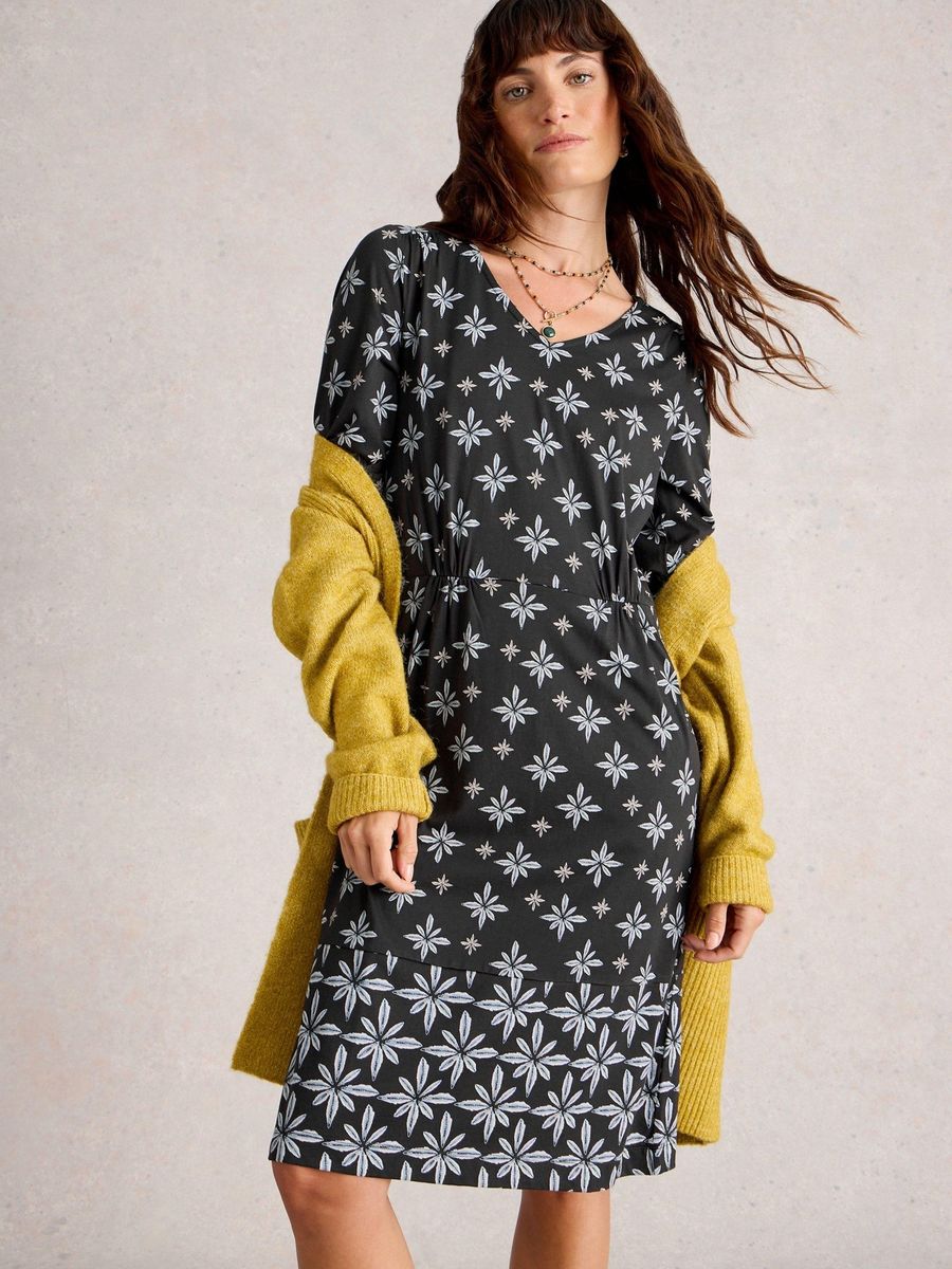 Jersey-Midikleid mit Blumendruck