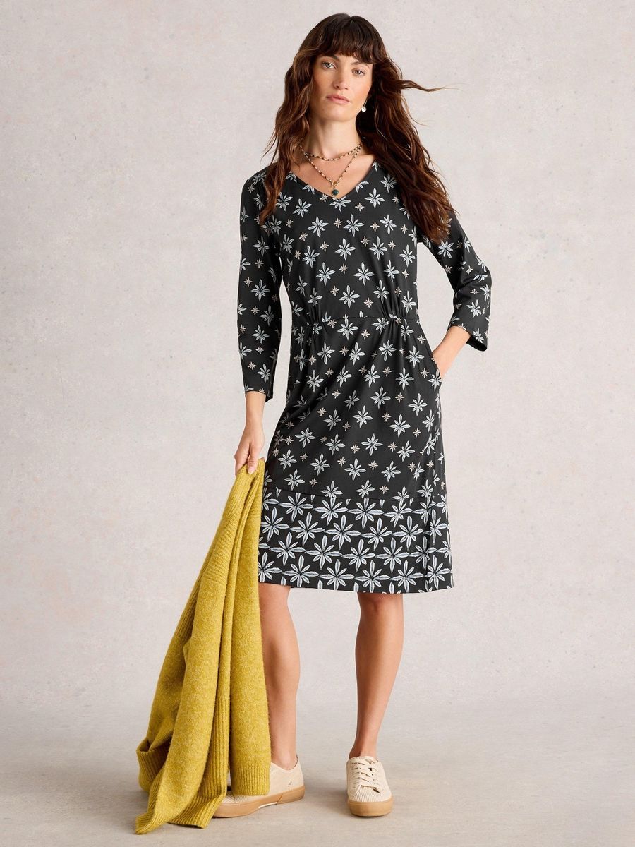 Jersey-Midikleid mit Blumendruck