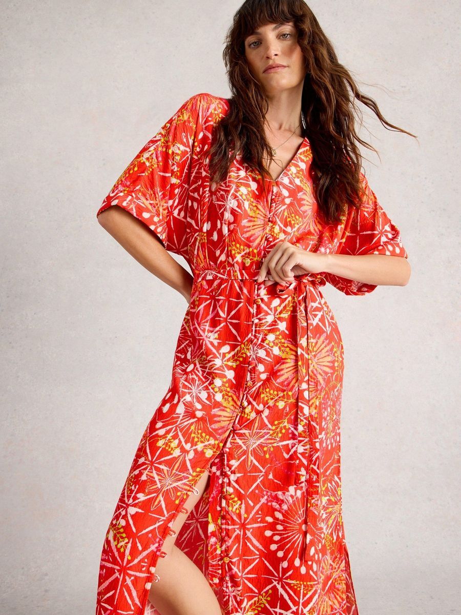Bedrucktes Kimono-Midikleid mit Gürtel