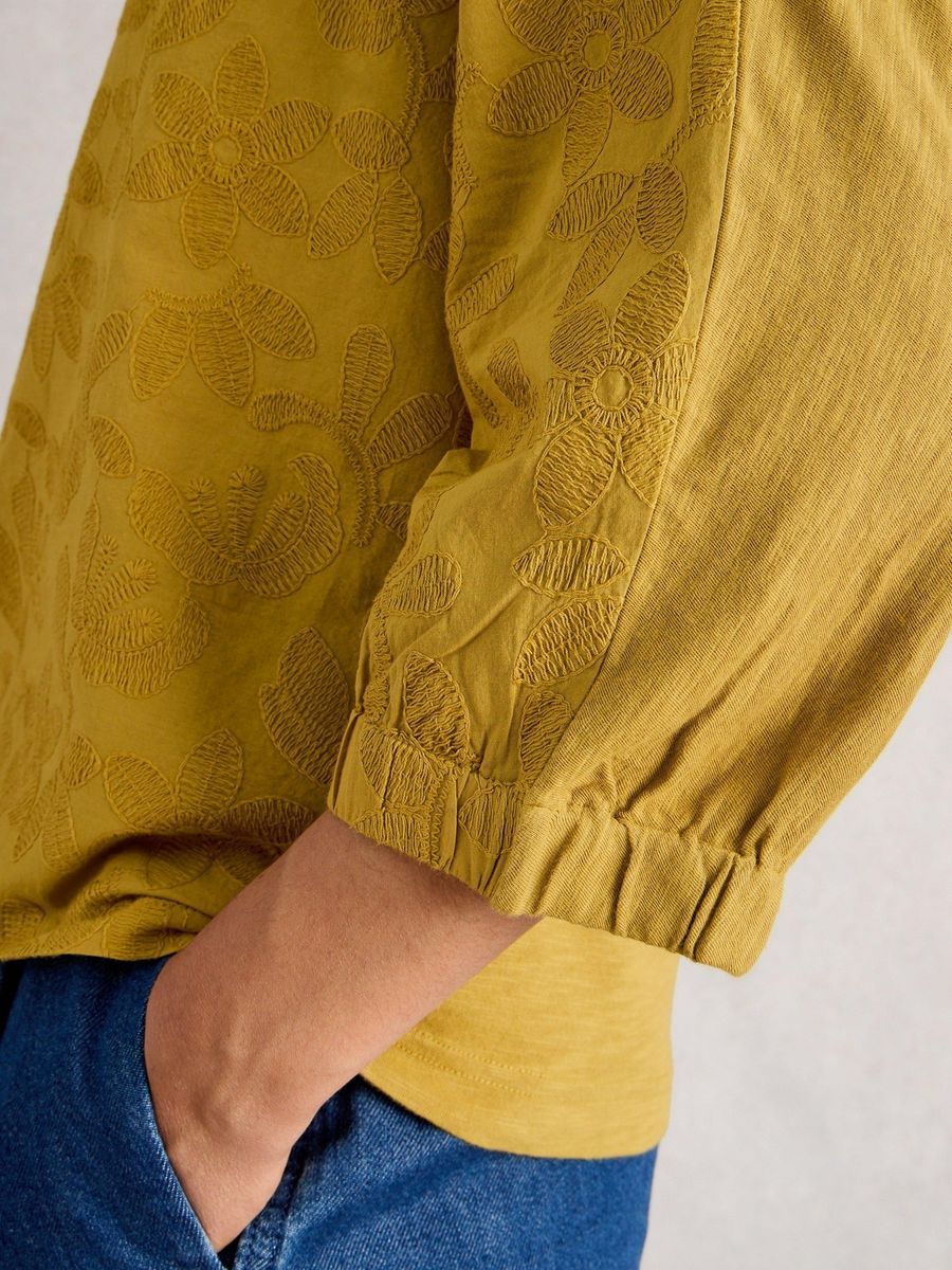 Besticktes Baumwoll-Top mit Blumenmuster