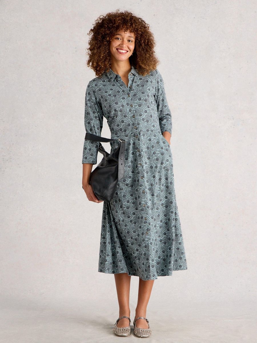 Jersey-Blusenkleid mit Print und Knöpfen