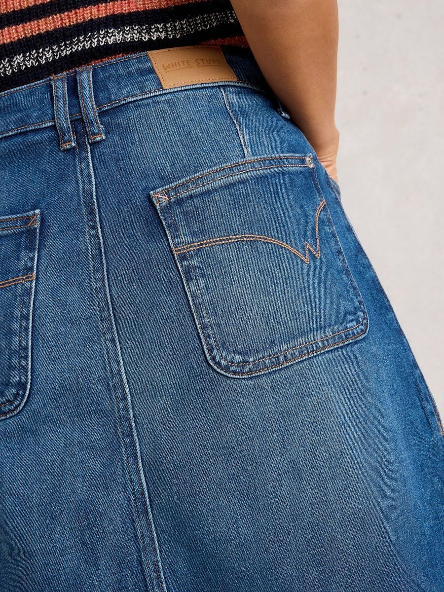 Jeans-Midi-Rock mit Schlitz vorne