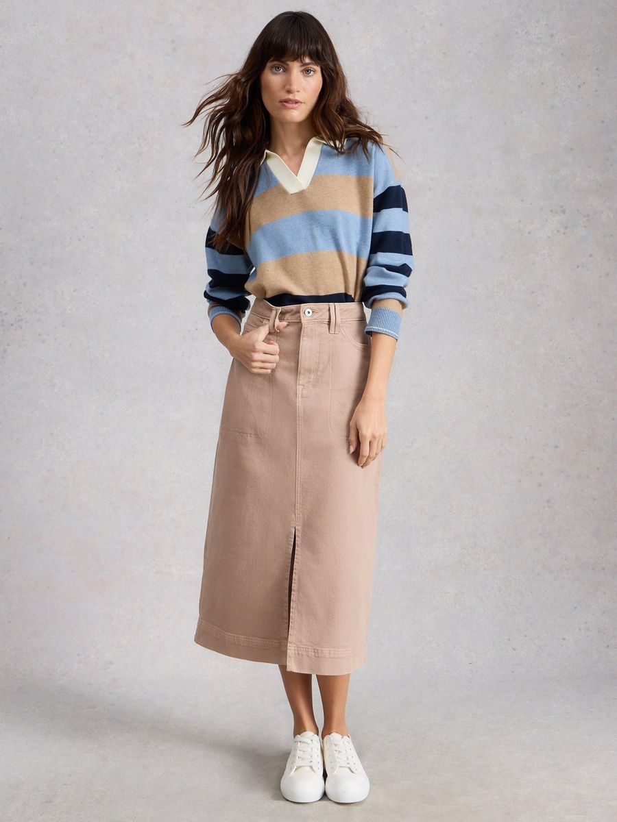 Jeans-Midi-Rock mit Schlitz vorne