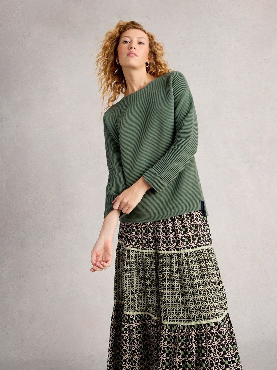 Gerippter Langarm Baumwollpullover