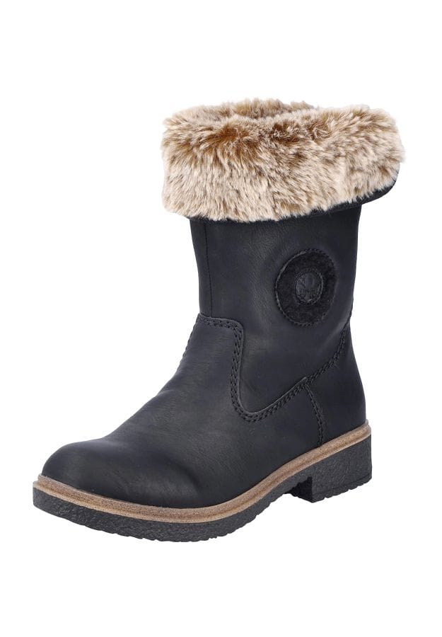Winter-Stiefeletten mit Fellbesatz und Blockabsatz