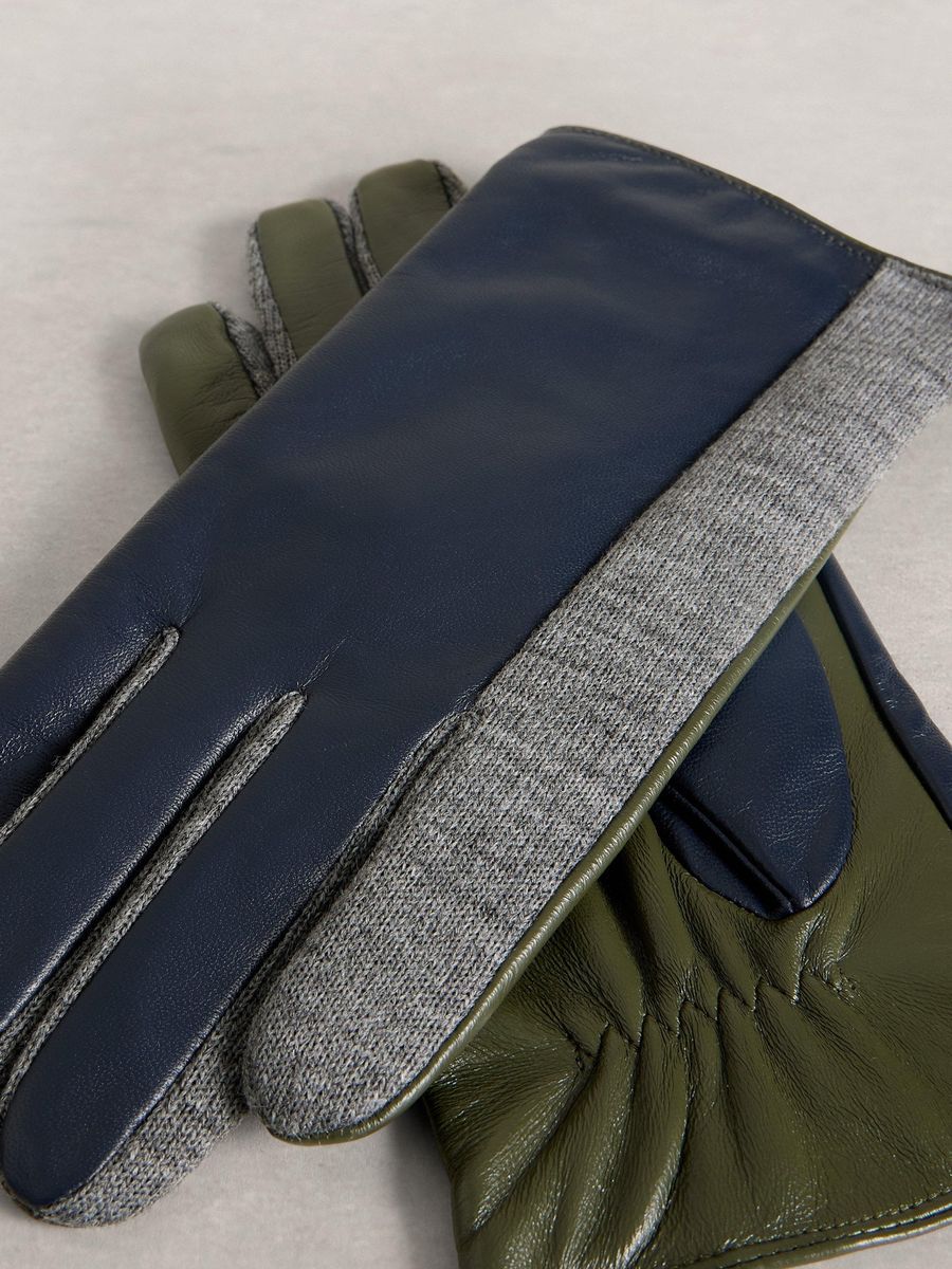 Zweifarbige Lederhandschuhe mit Strickdetail