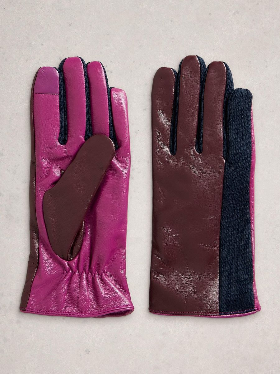 Zweifarbige Lederhandschuhe mit Strickdetail