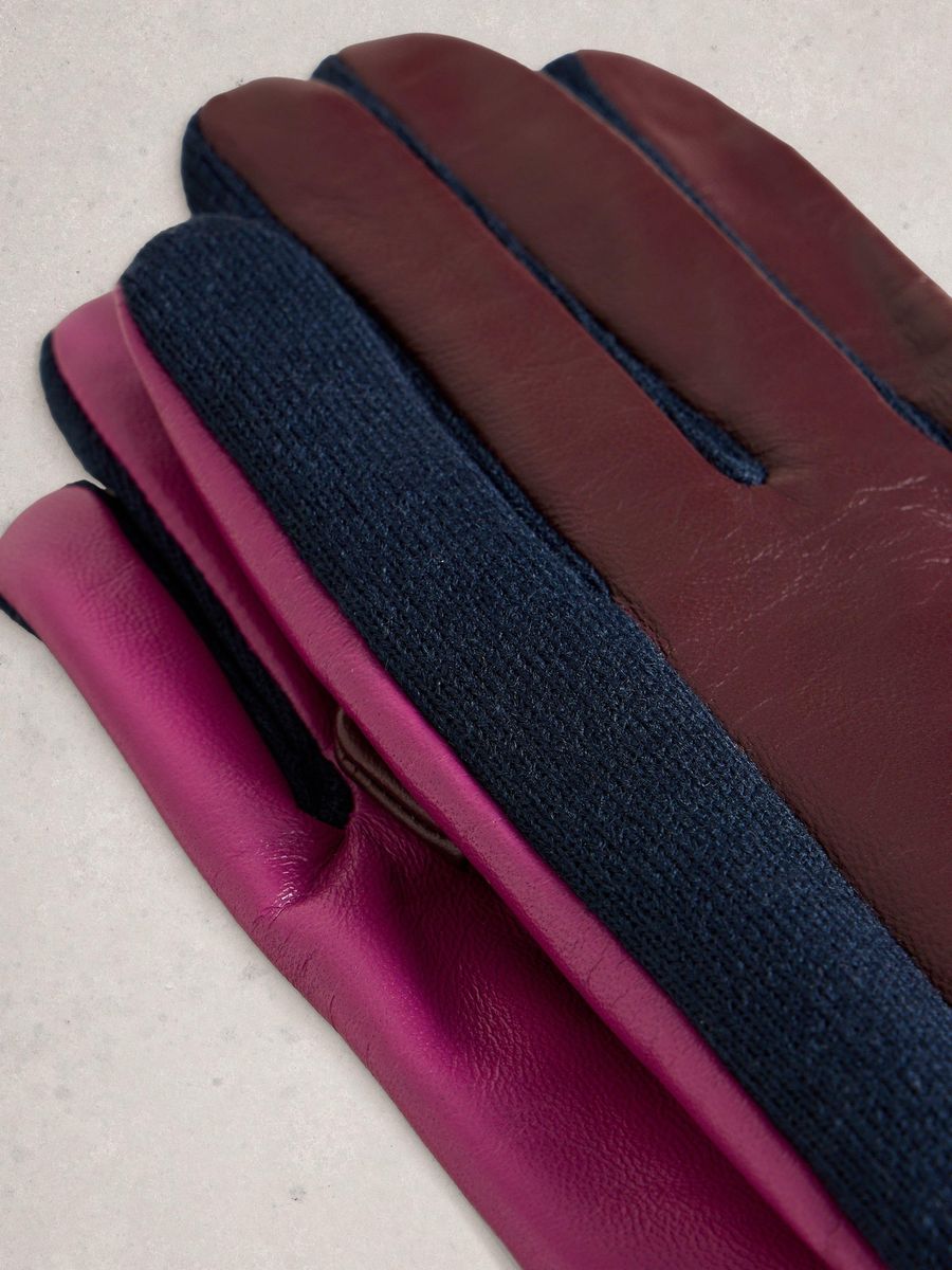 Zweifarbige Lederhandschuhe mit Strickdetail