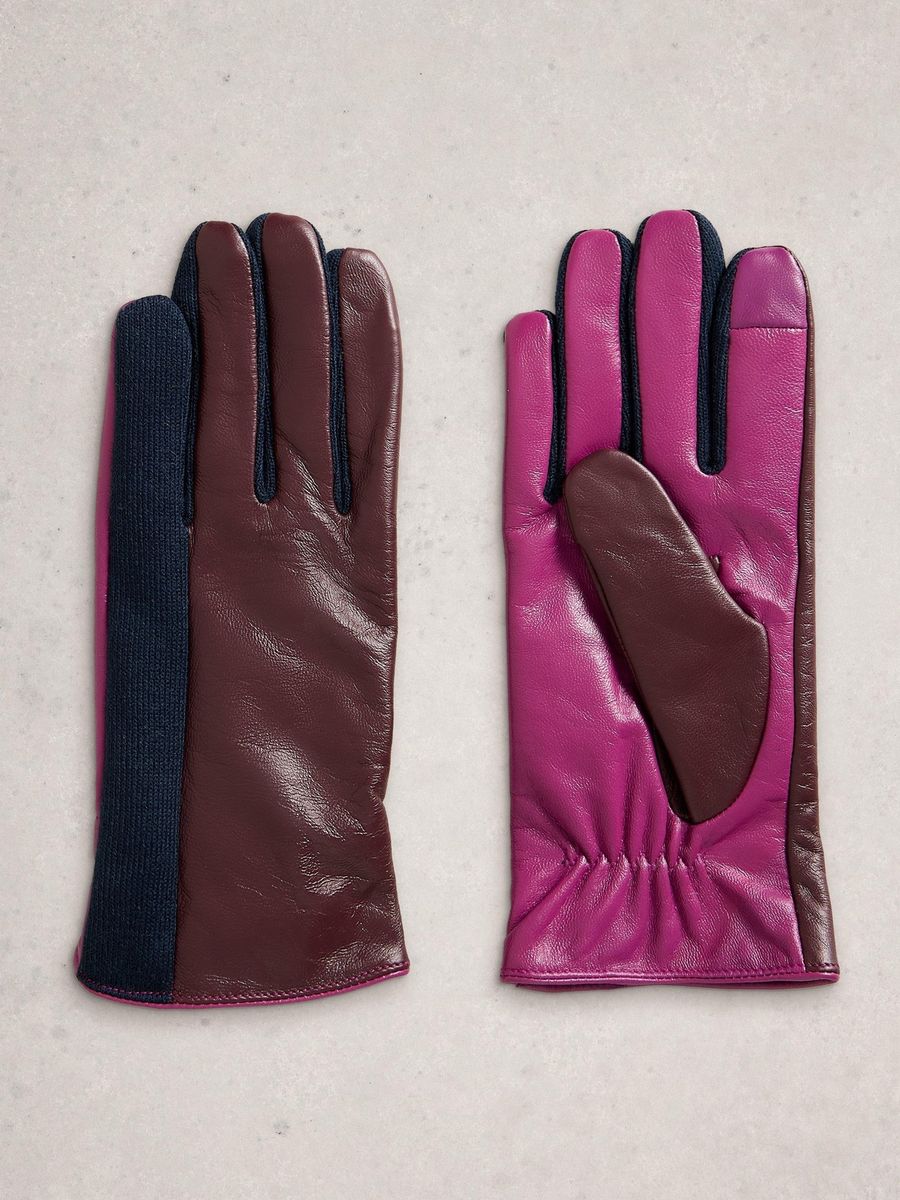 Zweifarbige Lederhandschuhe mit Strickdetail