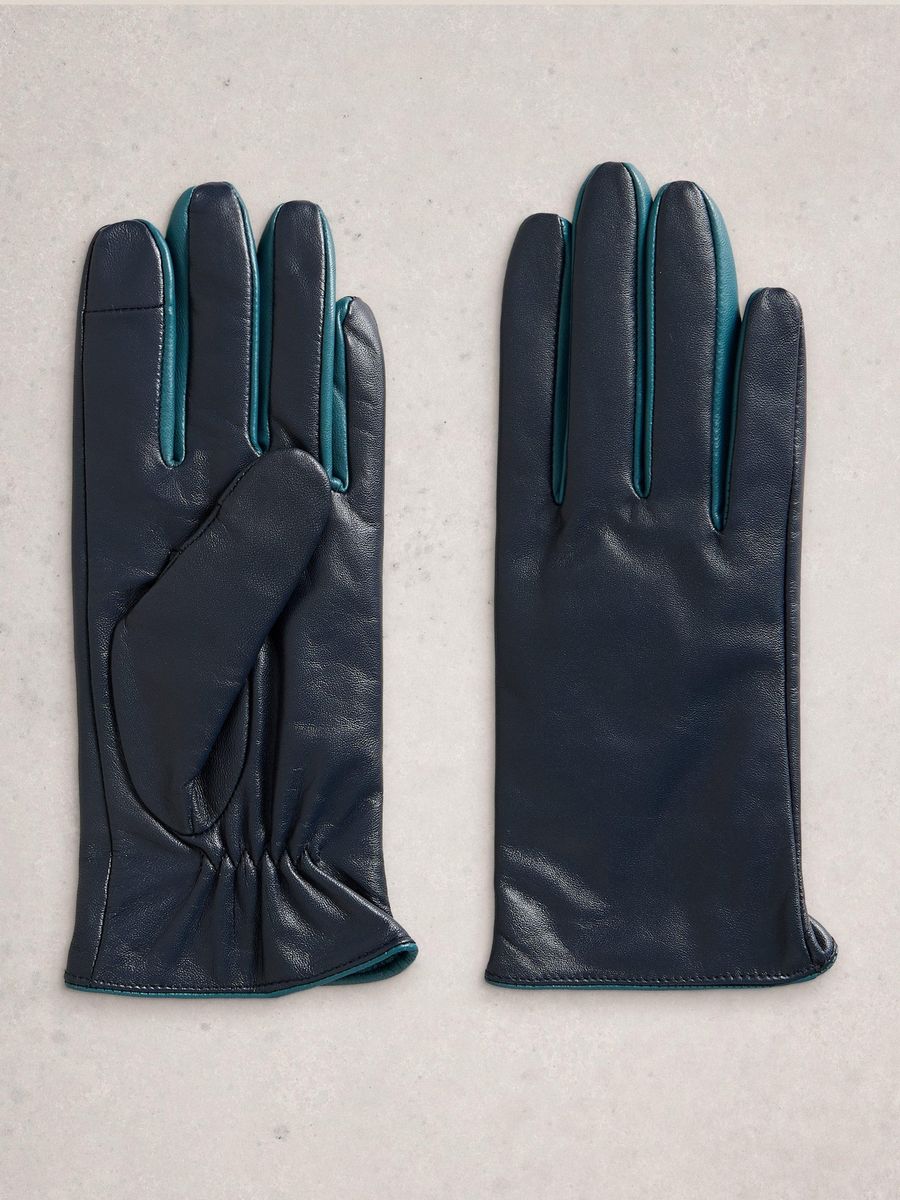 Lederhandschuhe mit blaugrünem Rand