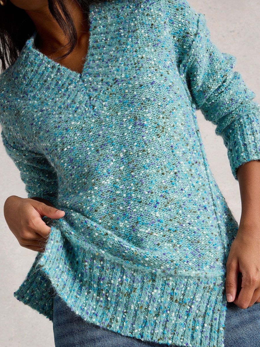 Strickpullover mit V-Ausschnitt und Sprenkelmuster