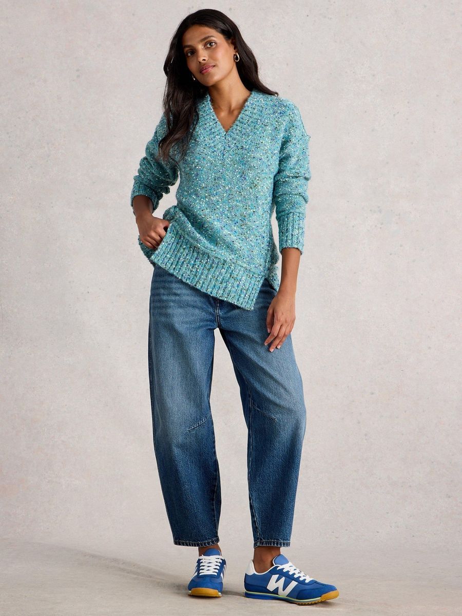 Strickpullover mit V-Ausschnitt und Sprenkelmuster