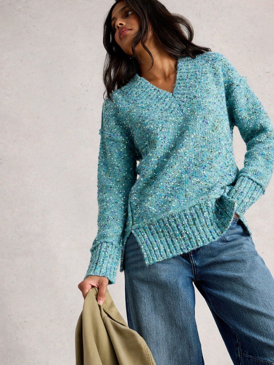 Strickpullover mit V-Ausschnitt und Sprenkelmuster