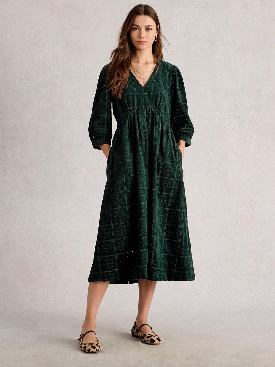 Gesticktes Kord-Midikleid