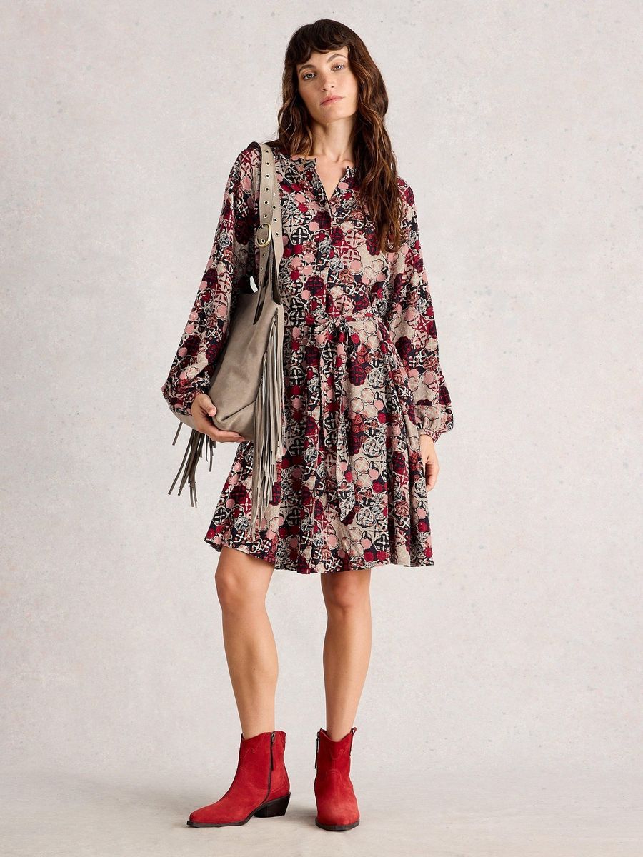 Mini-Kleid mit Blumendruck und Bindegürtel
