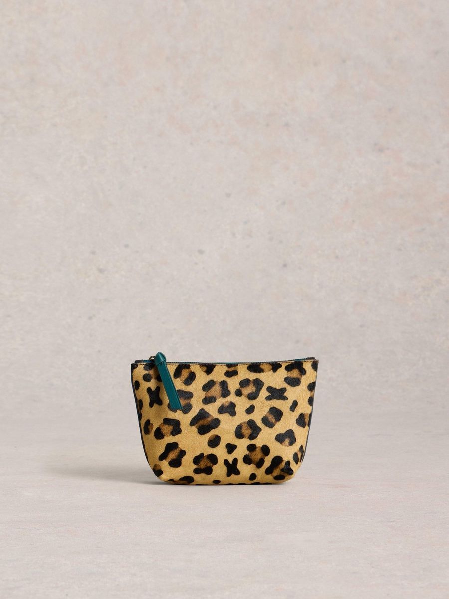 Kosmetiktasche aus Leder mit Leopardenmuster