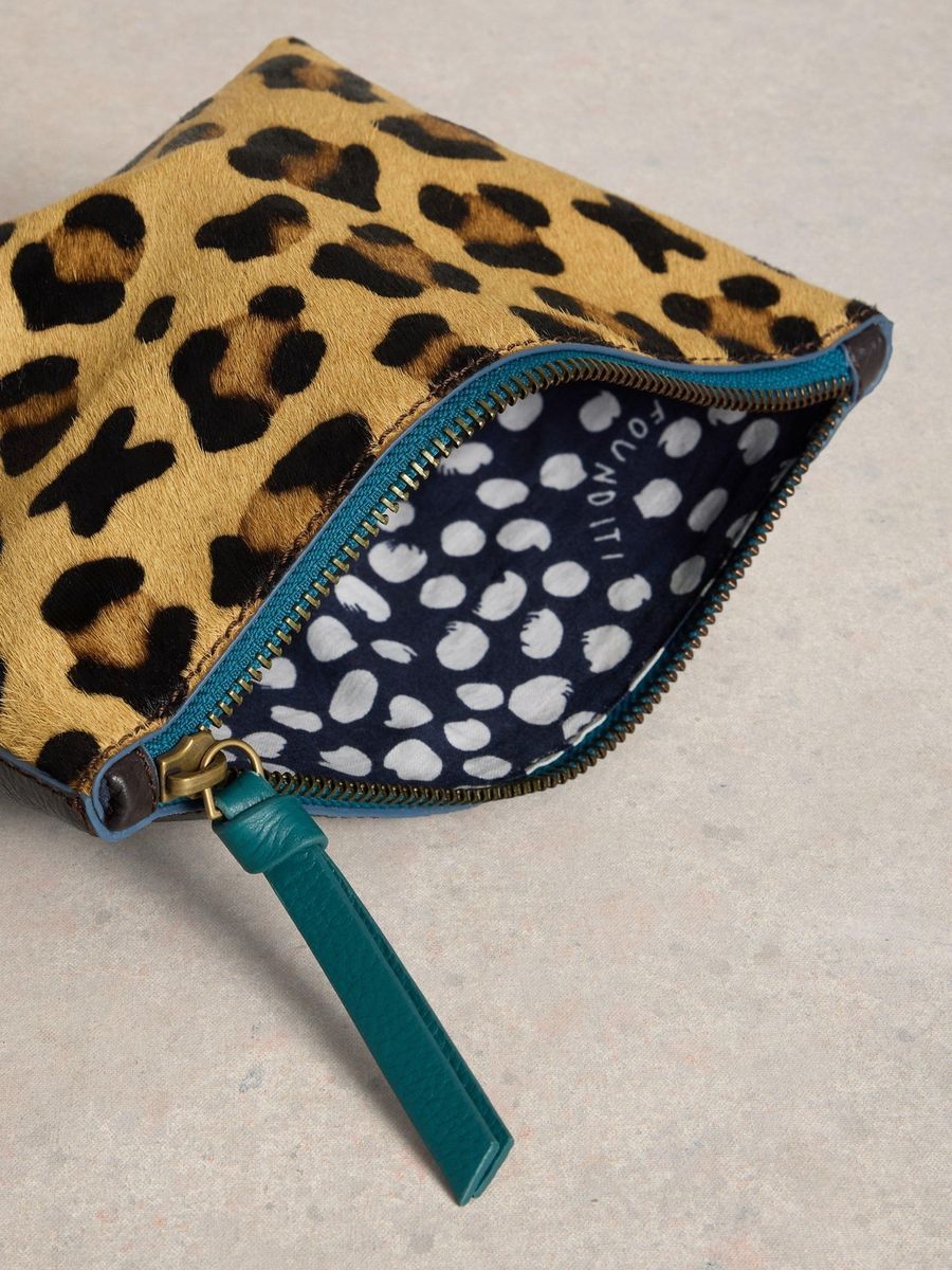 Kosmetiktasche aus Leder mit Leopardenmuster