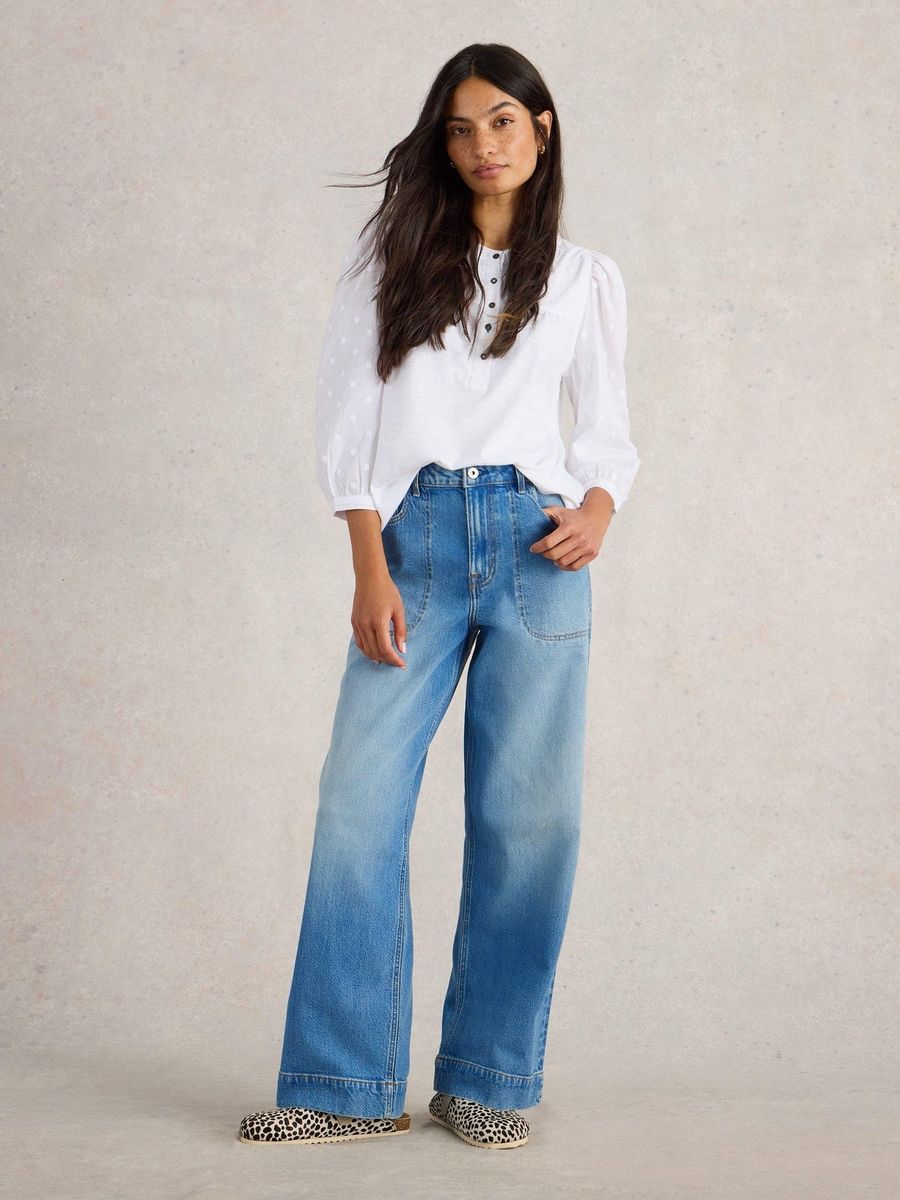 Weit geschnittene Utility-Jeans in voller Länge
