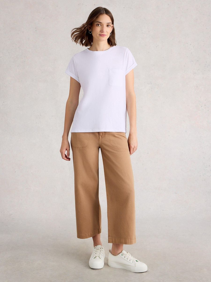 Klassisches weißes Baumwoll-T-Shirt mit Tasche