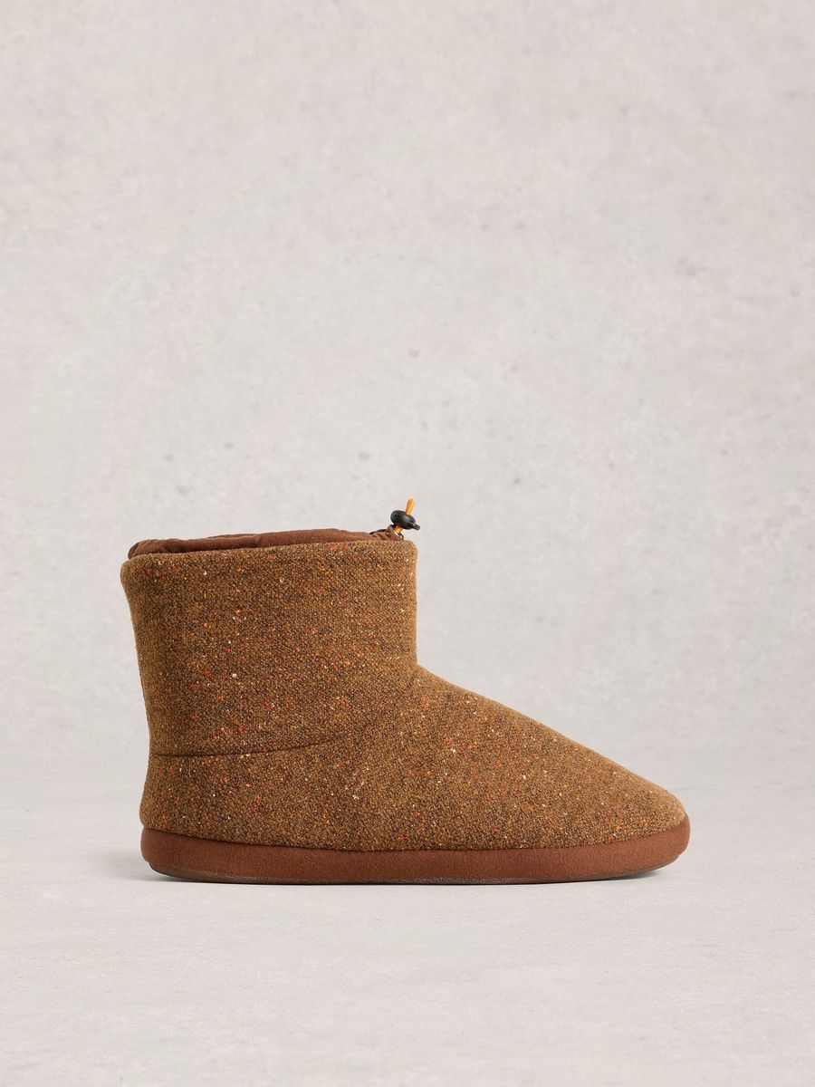 Gemütliche braune Tweed-Bootie-Hausschuhe
