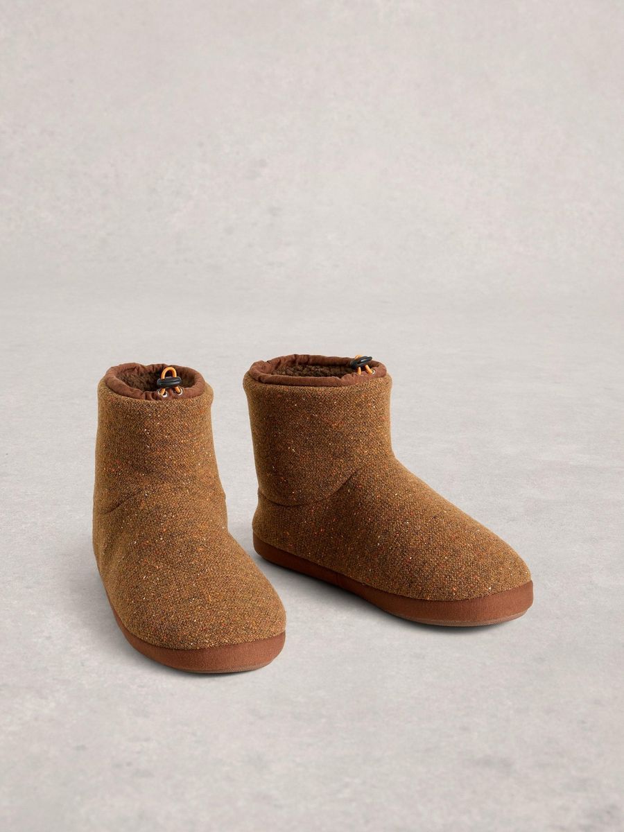 Gemütliche braune Tweed-Bootie-Hausschuhe