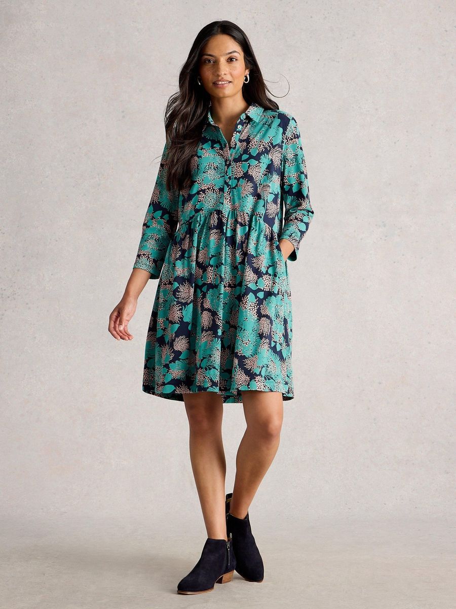 Jersey-Blusenkleid mit Print und Knopfleiste