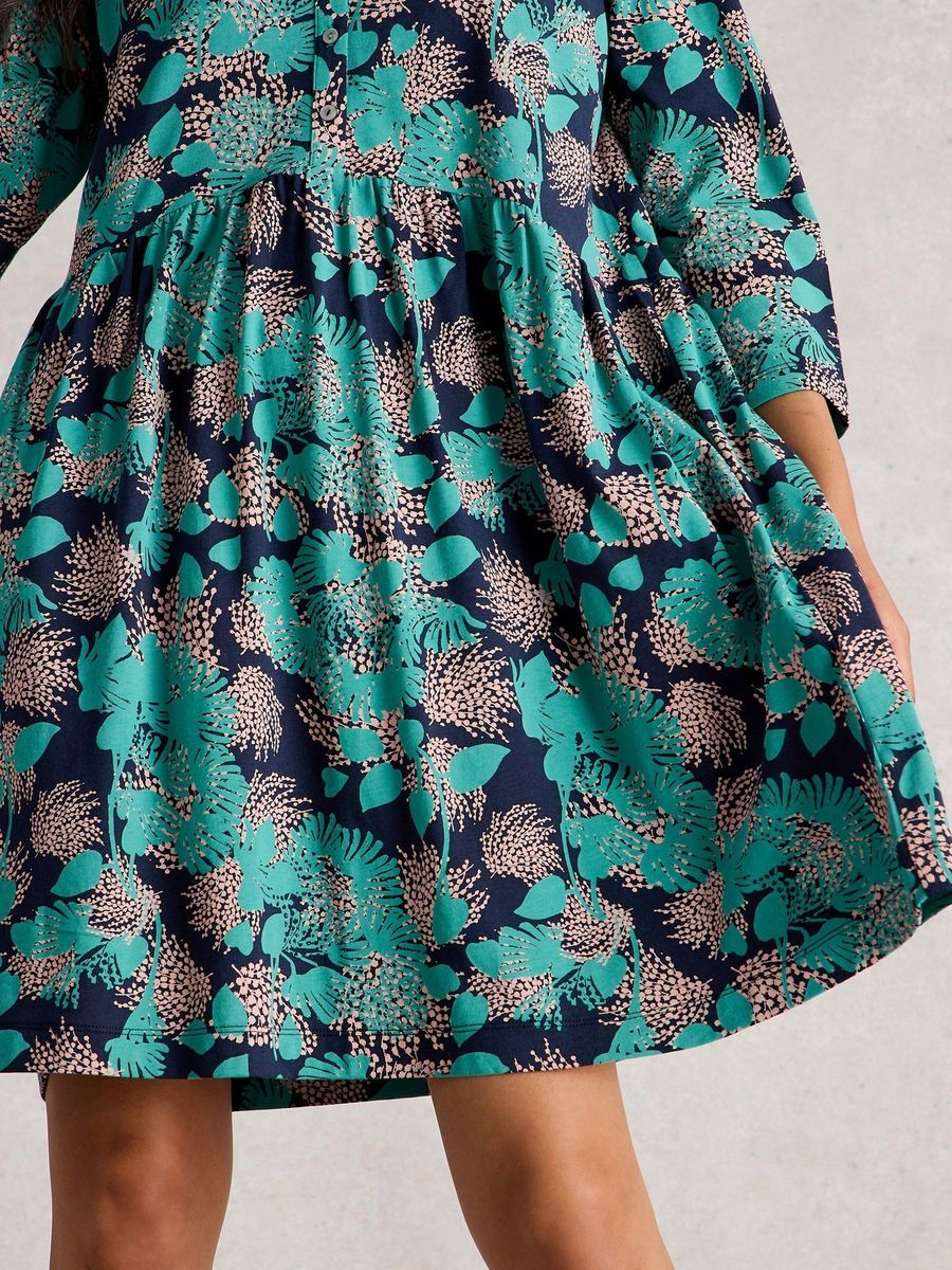 Jersey-Blusenkleid mit Print und Knopfleiste